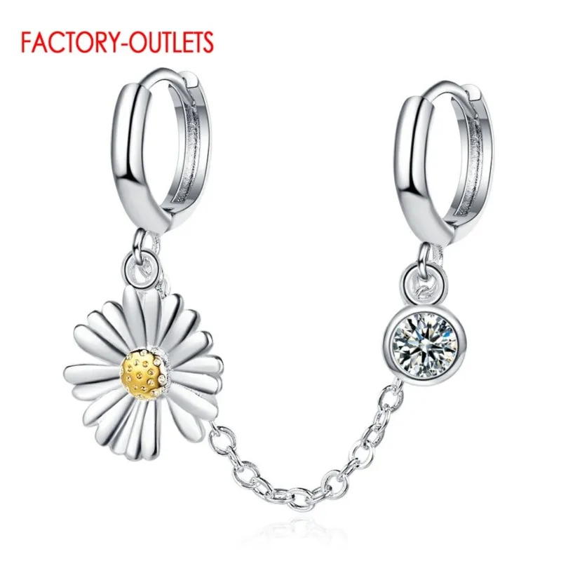 1 Pc Real 925 Sterling Silver Drop Earrings Little Daisy Pattern Abstract Design Silver Dangle Earrings For Women