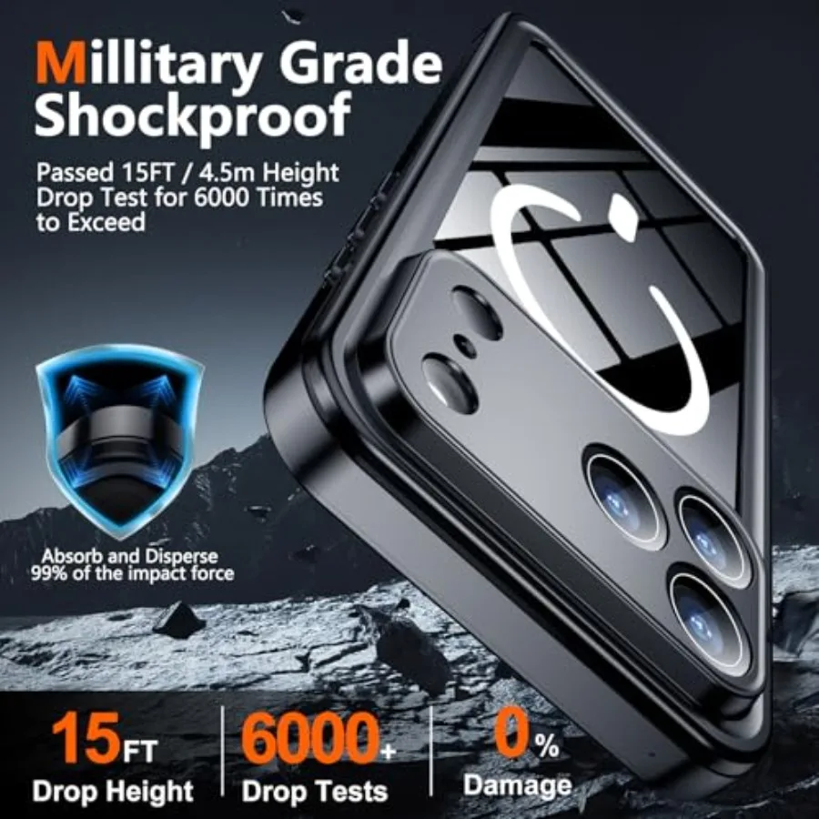 Funda magnética para iPhone 17 Pro Max, resistente al agua, pantalla integrada, Protector de lente de cámara IP68, grado militar subacuático