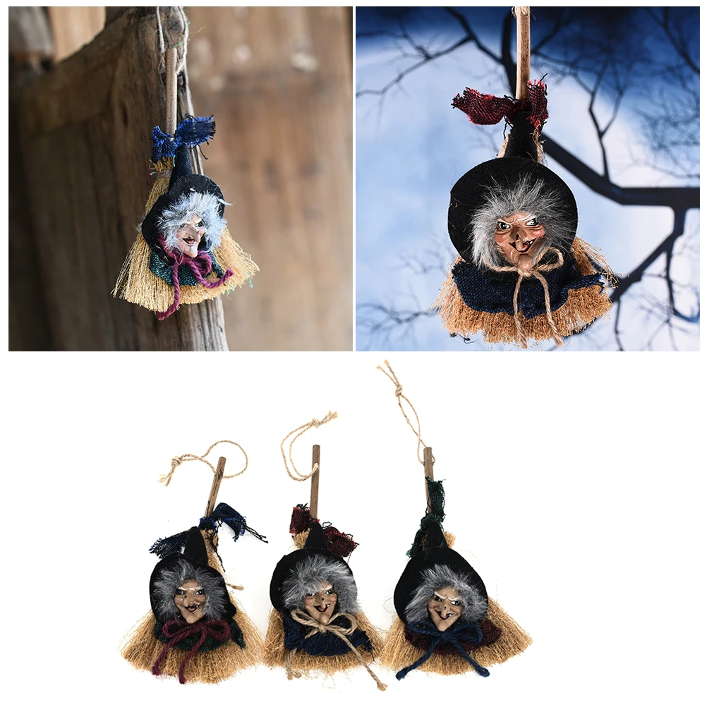 

3 Pcs Witch Broom Pendant Straw Decoration Halloween Hanging Inflatable Costume Ornaments