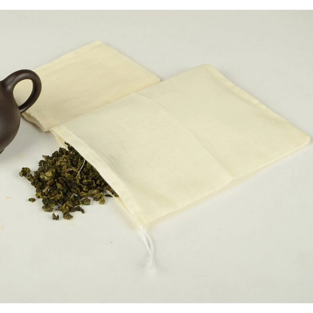 

10pcs Cotton Drawstring Filter Bags For Tea Coffee Nut Milk Spice Strainer Bag Leakproof Simple Design Health Kitchen Bar