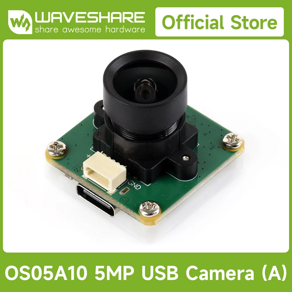 Waveshare OS05A10 5MP USB Camera (A) for Raspberry Pi, Supports USB2.0 Type-C Port And SH1.0 4PIN Header