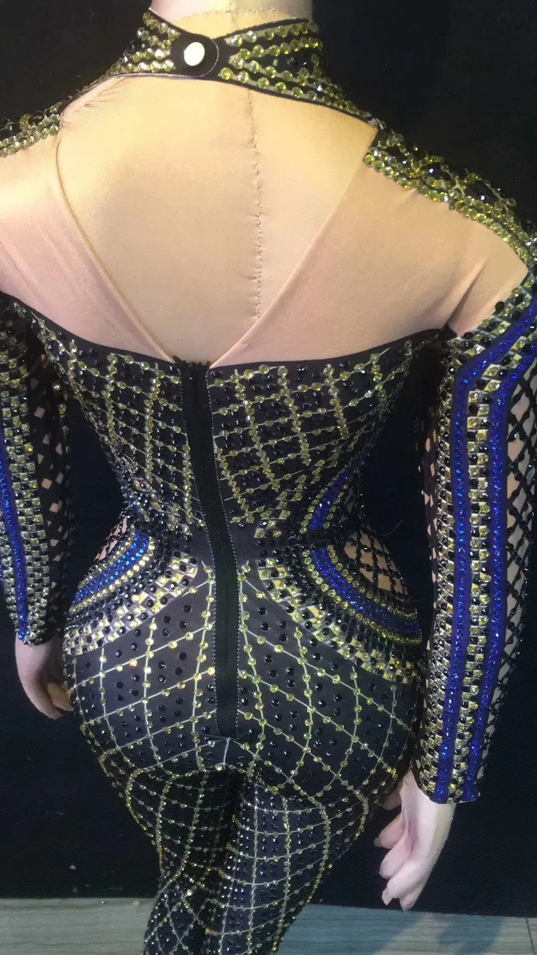 Сверкающие красочные кристаллы и стразы, женский комбинезон с длинным рукавом, эластичный костюм певицы для выступлений на сцене, джазовый танцевальный костюм