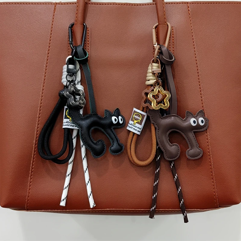 Cute PU Leather Cat Hanger Cartoon Keychain Car Keyring Bag Pendant Charm Accessories Ornament Gift