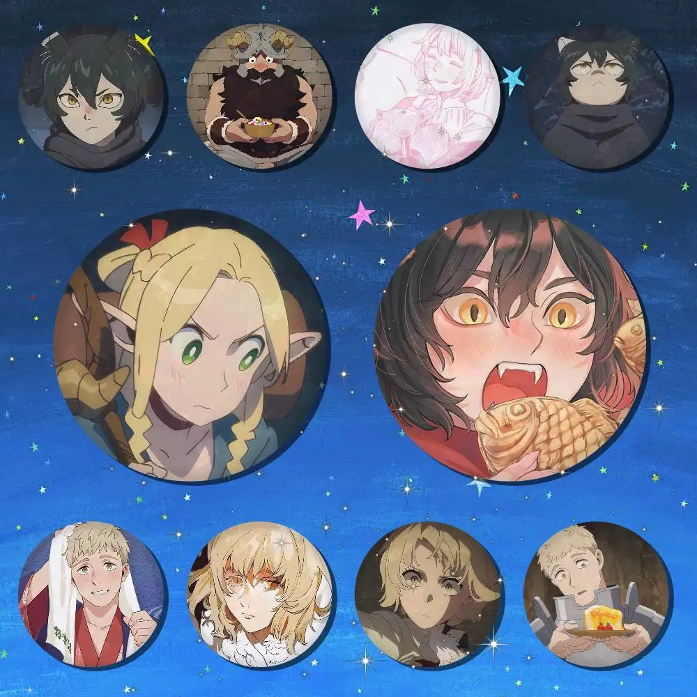 A-Delicious In Dungeon Anime Cartoon Round Brooches On Backpack Jacket Acrylic Button Pins Collection Gifts