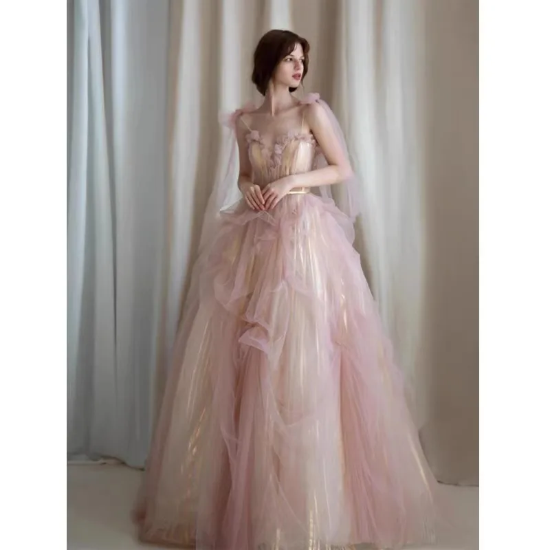 

Original Lolita Strap Evening Dress for Women High-end Light Luxury Engagement Dress Elegant Hostess Adult Ceremony Lace Dress