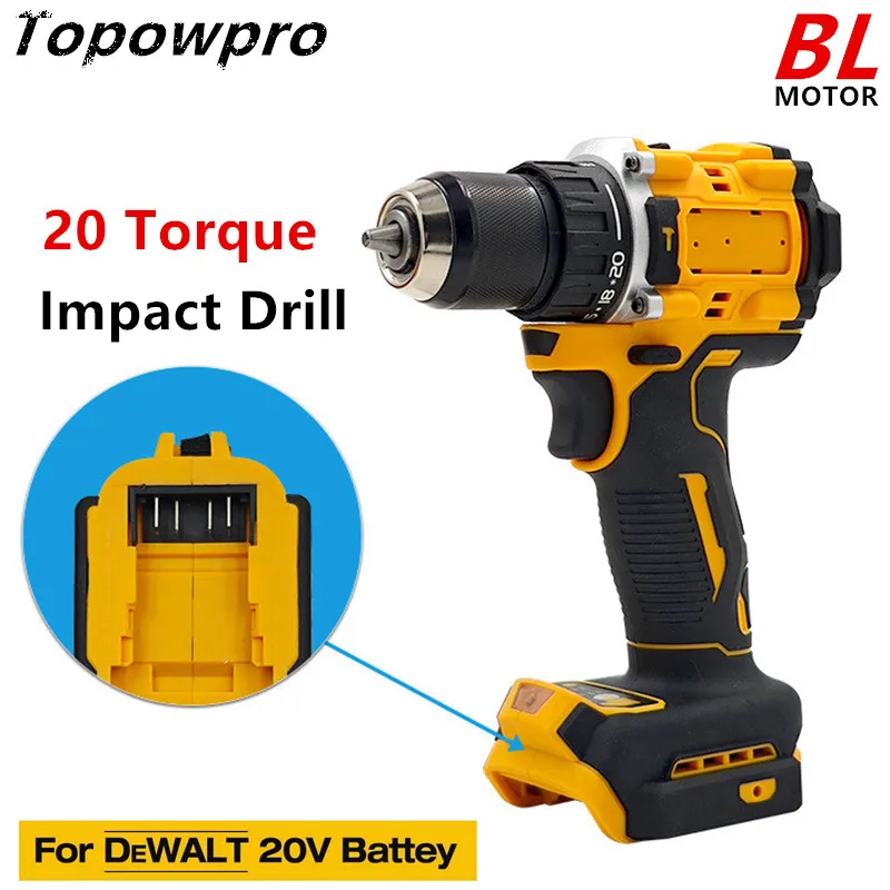 

Suitable For DeWALT 20V Battery Brushless Electric Drill Cordless Impact Drill 10MM Chuck Screwdriver 20 Torque Power Tools