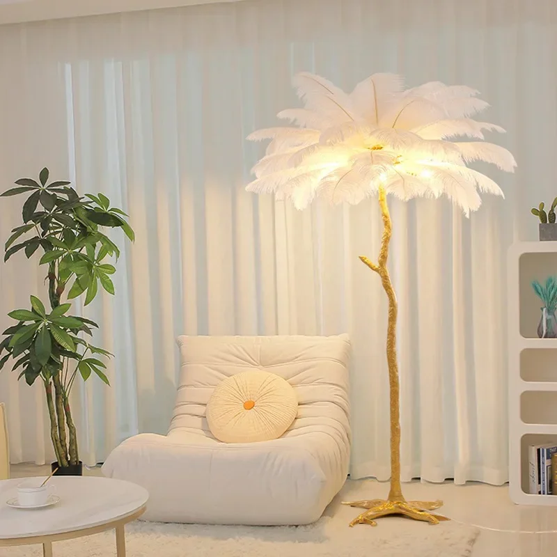 NEW Nordic Ostrich Feather Floor Lamp Living Room Sofa Corner LED Floor Lamp Modern Indoor Home Decoration Lamp