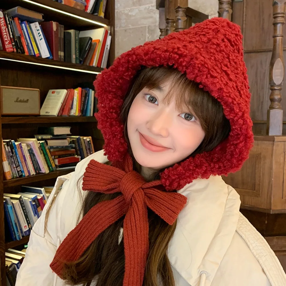 Retro Thickened Ear Protective Hat Windproof Keep Warm Lamb Wool Cap Balaclava Solid Color Women Lei Feng Hat Girls