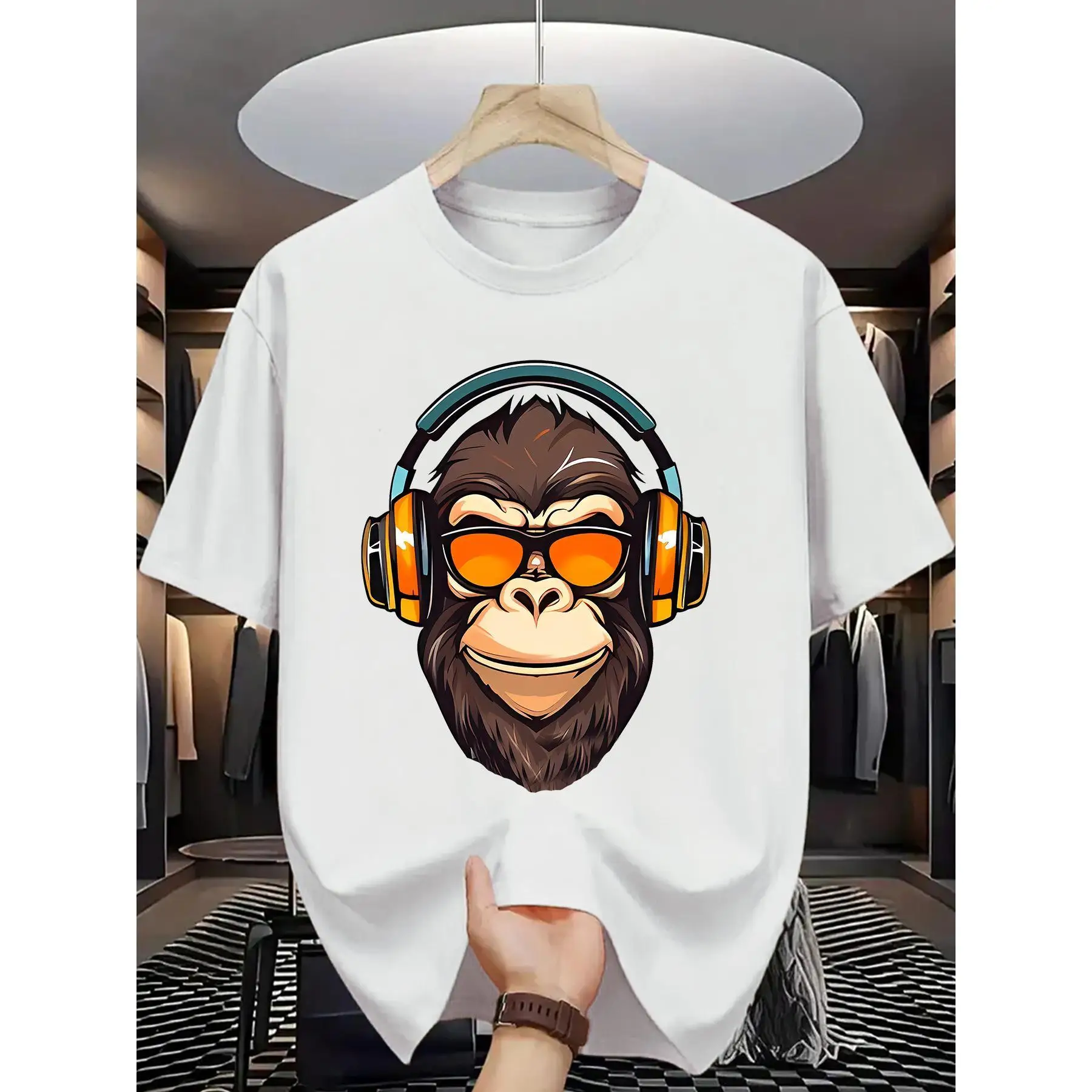 

Cool Monkey DJ T-Shirt - Headphone Sunglasses Ape Graphic Tee, Trendy Music Lover Gift Men Women, Summer Streetwear Top
