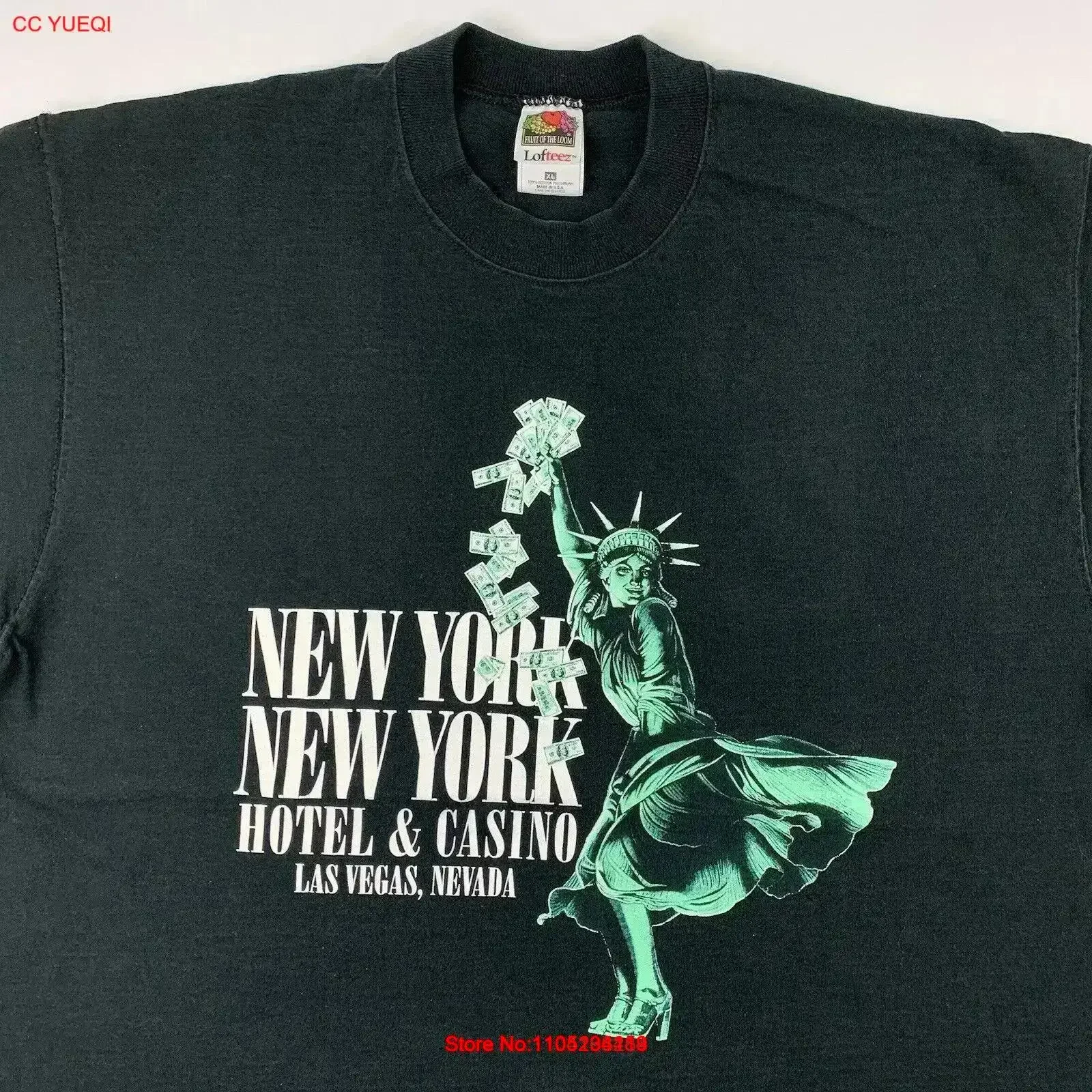 VTG 90s نيويورك فندق كازينو لاس فاغاس تي شيرت XL تمثال الحرية خمر غسلها مريحة للارتداء اليومي خمر #1