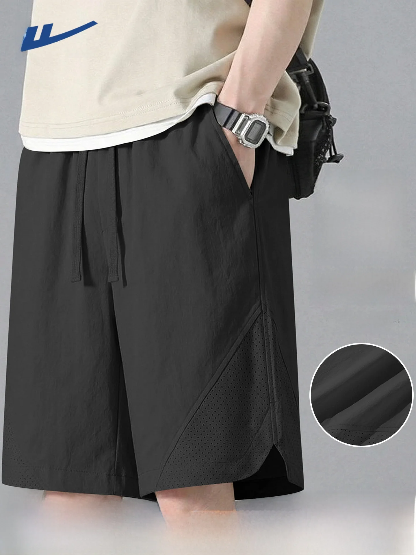 

Мужские летние дышащие пляжные брюки Warrior из ледяного шелка, свободного кроя, для повседневной носки, из полиэфирного волокна, прямые штанины