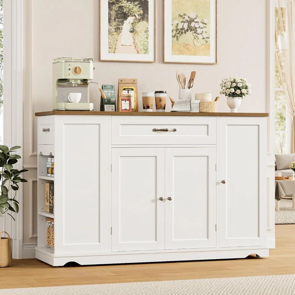 Kitchen Island Cart with Storage, 47'' Kitchen Storage Island on Wheels with 2 Drawers thumbnail