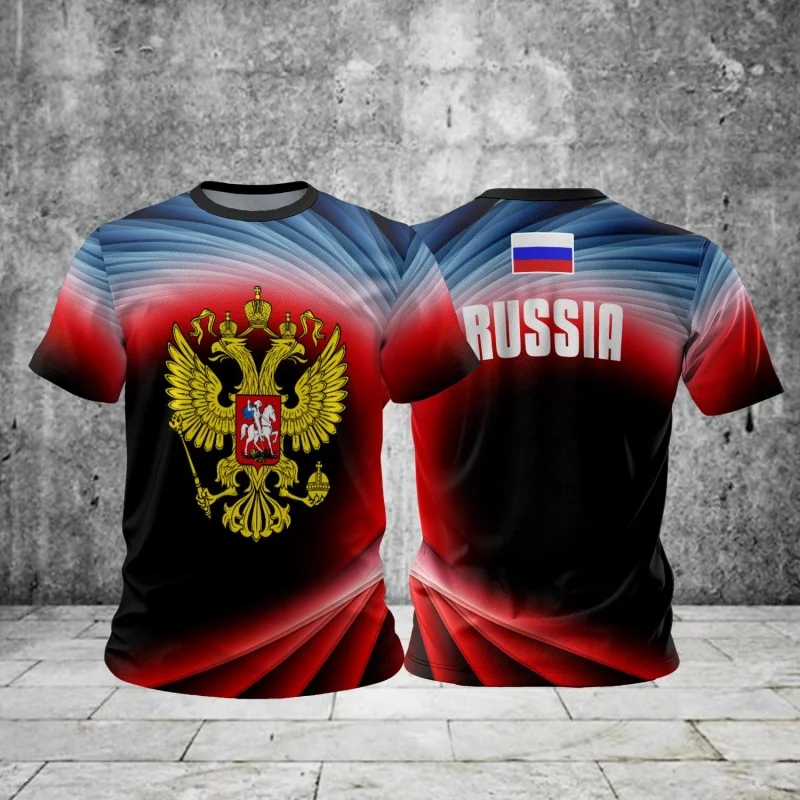 Russia Flag Map Pattern T Shirt For Men National Emblem 3D Printed T-Shirts Summer Casual Round Neck Tees Loose Short Sleeve Top