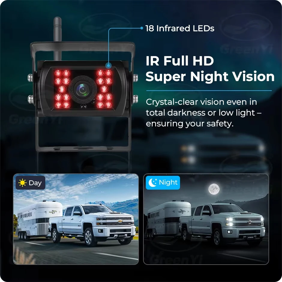 2 كاميرا ركن السيارة اللاسلكية للرؤية الليلية بالأشعة تحت الحمراء مع شاشة AHD مقاس 7 بوصات مع إنذار النقطة العمياء BSD، للشاحنات/RV/المقطورة/المخيم/الرافعة الشوكية #5