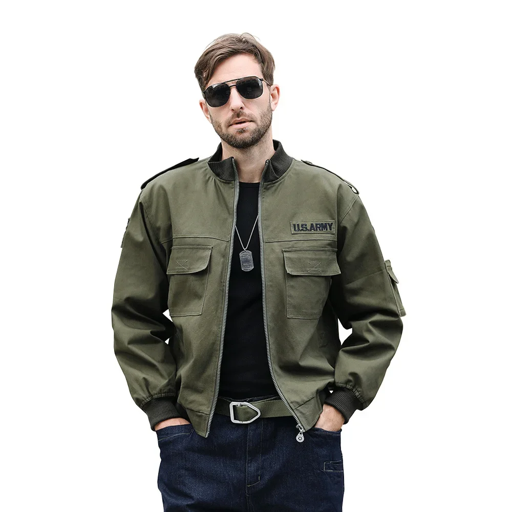 WW2 101 US Uniform Flying Jacket 101 Airborne Flight Suit Men\'s Jacket Pure Cotton Vintage Green Retro Men\'s Jacket