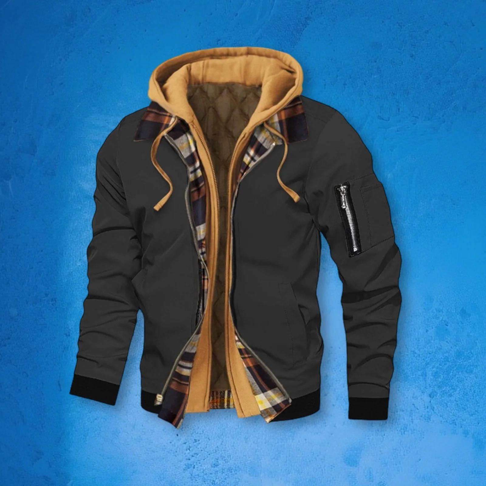 سترة شتوية بغطاء للرأس للرجال كاجوال بتصميم مكون من قطعتين وسحاب وأكمام طويلة معاطف دافئة