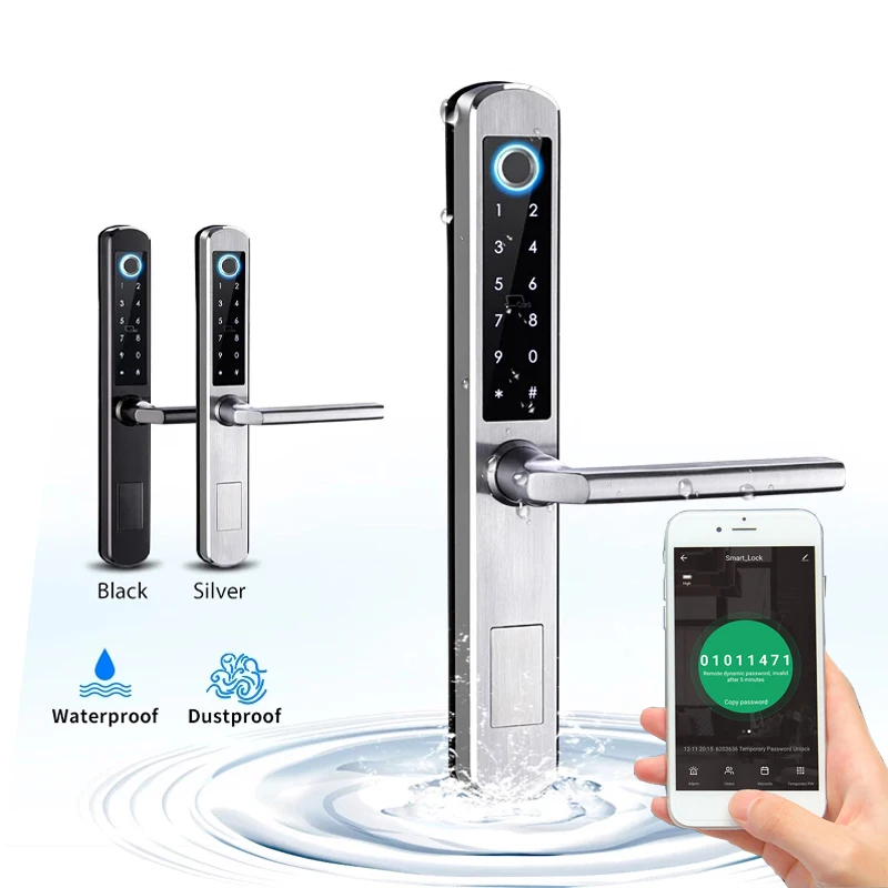 

New Waterproof Outdoor Use TUYA WIFI Mobile Phone Unlock Biometric Fingerprint RFID Card Password Key Smart Door Lock For Home