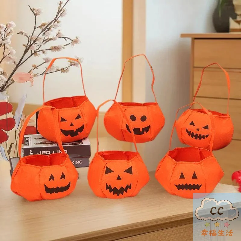 Tas Permen Halloween Bertema Labu, Tas Trick or Treat Portabel, Tas Hadiah Pesta untuk Anak-Anak