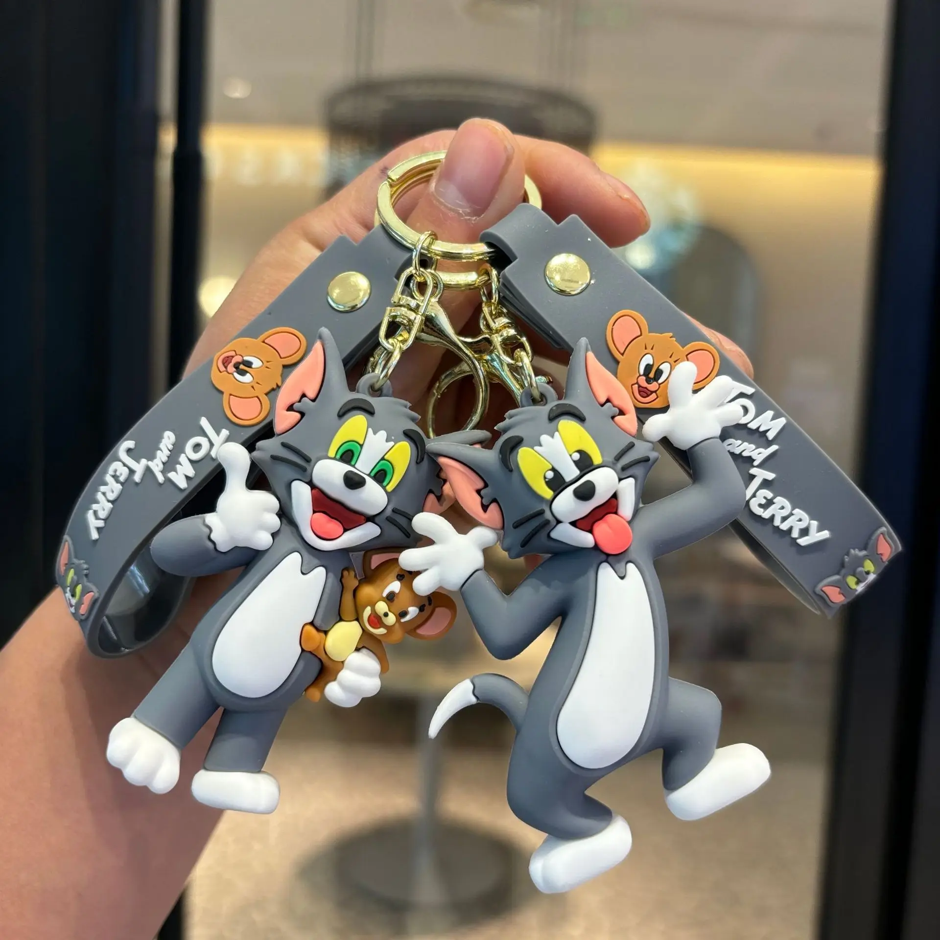

Kawaii Classic Anime Tom and Jerry Model Keychain Backpack Pendant Doll Cute Silicone Car keychain Party Accessories Gifts
