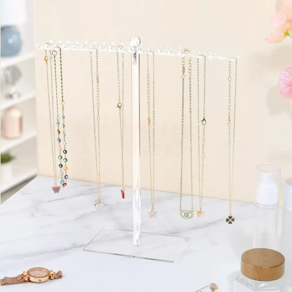 

Acrylic Necklace Holder Transparent Detachable Storage Rack with Base with Double-sided Hooks Jewelry Display Stand Key