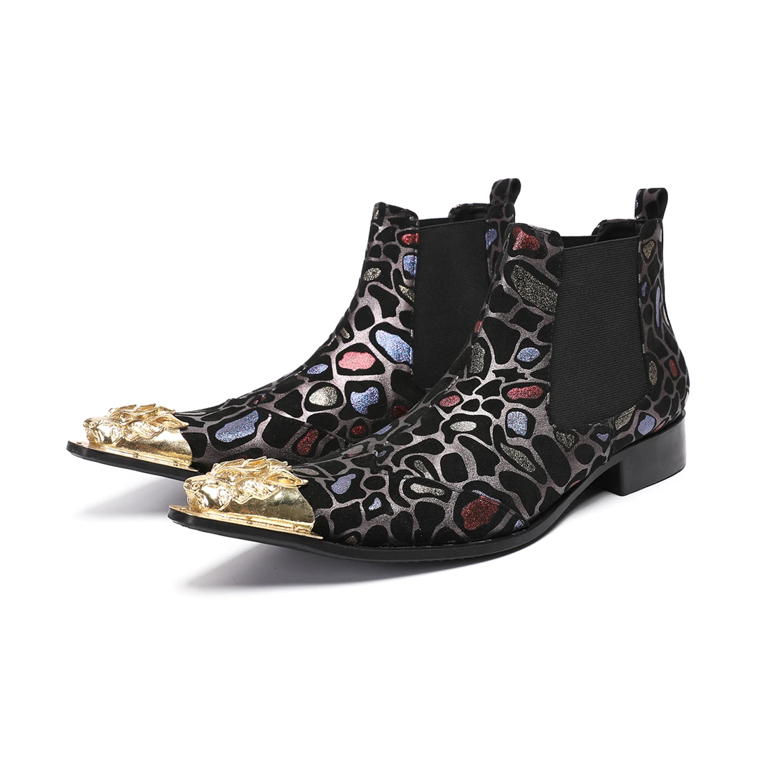 Spring and Autumn Fashion Singer Model Personality High Heel Pointed Leather Boots Men's Shoes Quality Metal Men's Boots