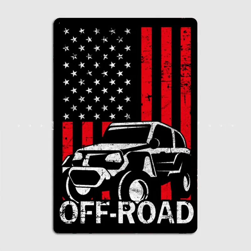 Offroad American Flag Vintage Car Jeep USA Off Road Posters Metal Sign Wall Decor Club Garage Kitchen Room Custom Tin Home Decor