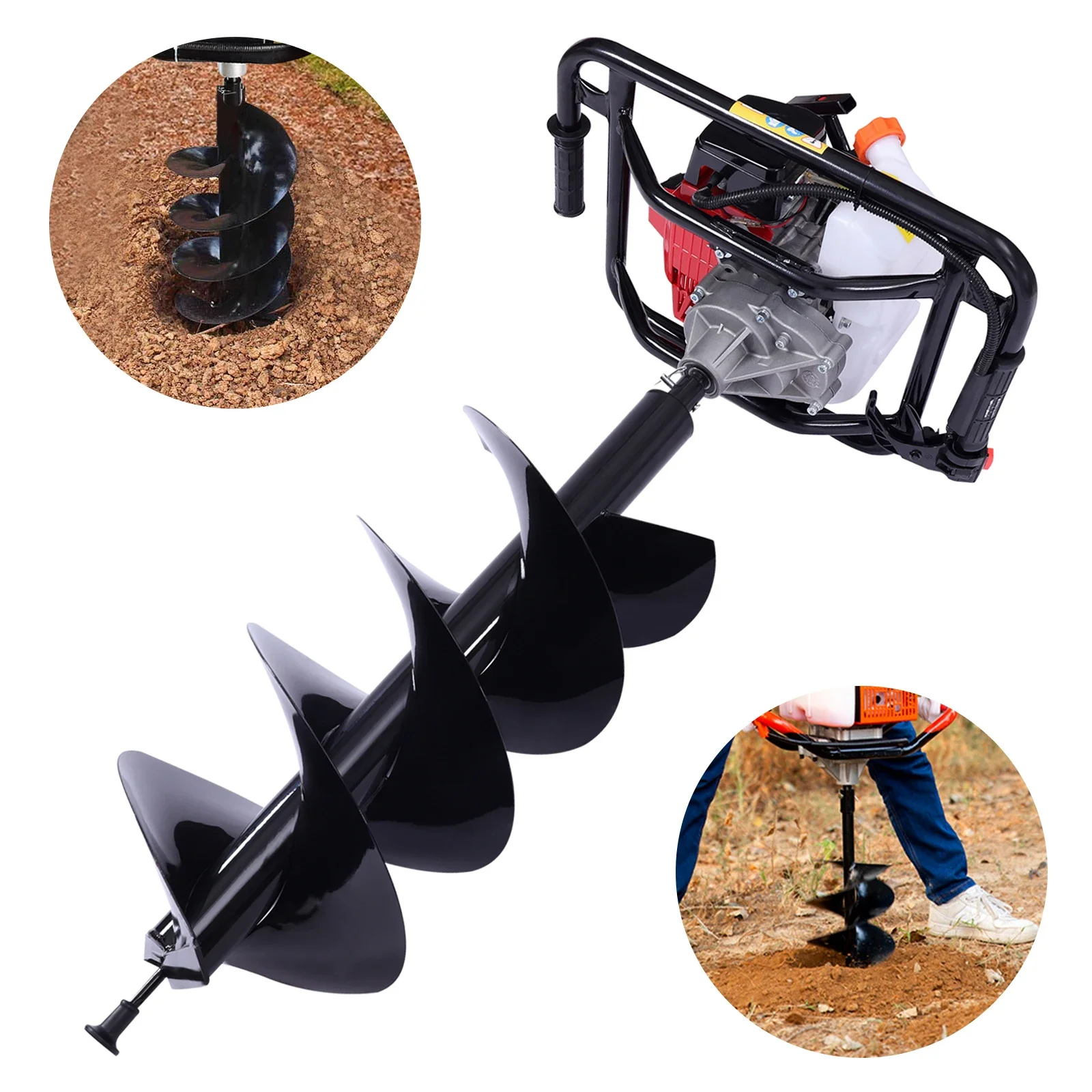 63CC 2 Stroke Motor Post Hole Digger Non-slip with 12In Auger Bit Set Auger Fence Tree Plant