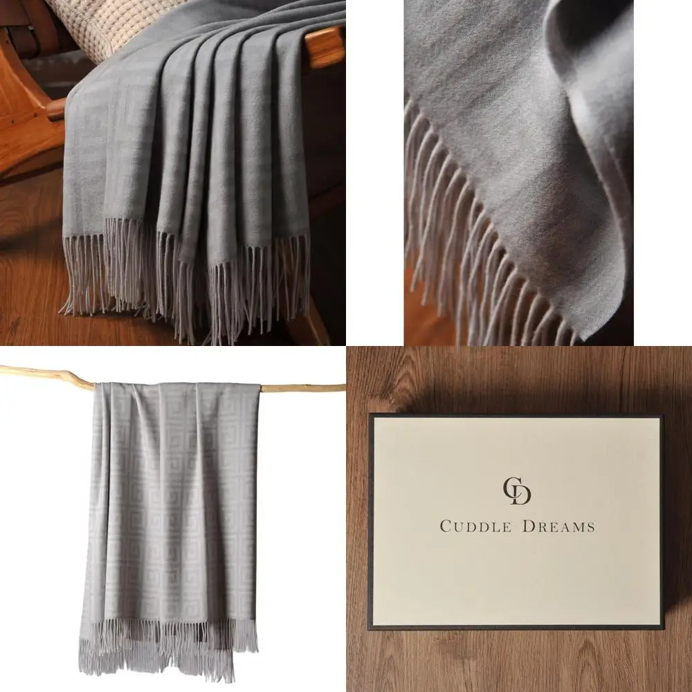 

Luxurious Soft Cashmere Throw with Fringe, Greek Key Pattern