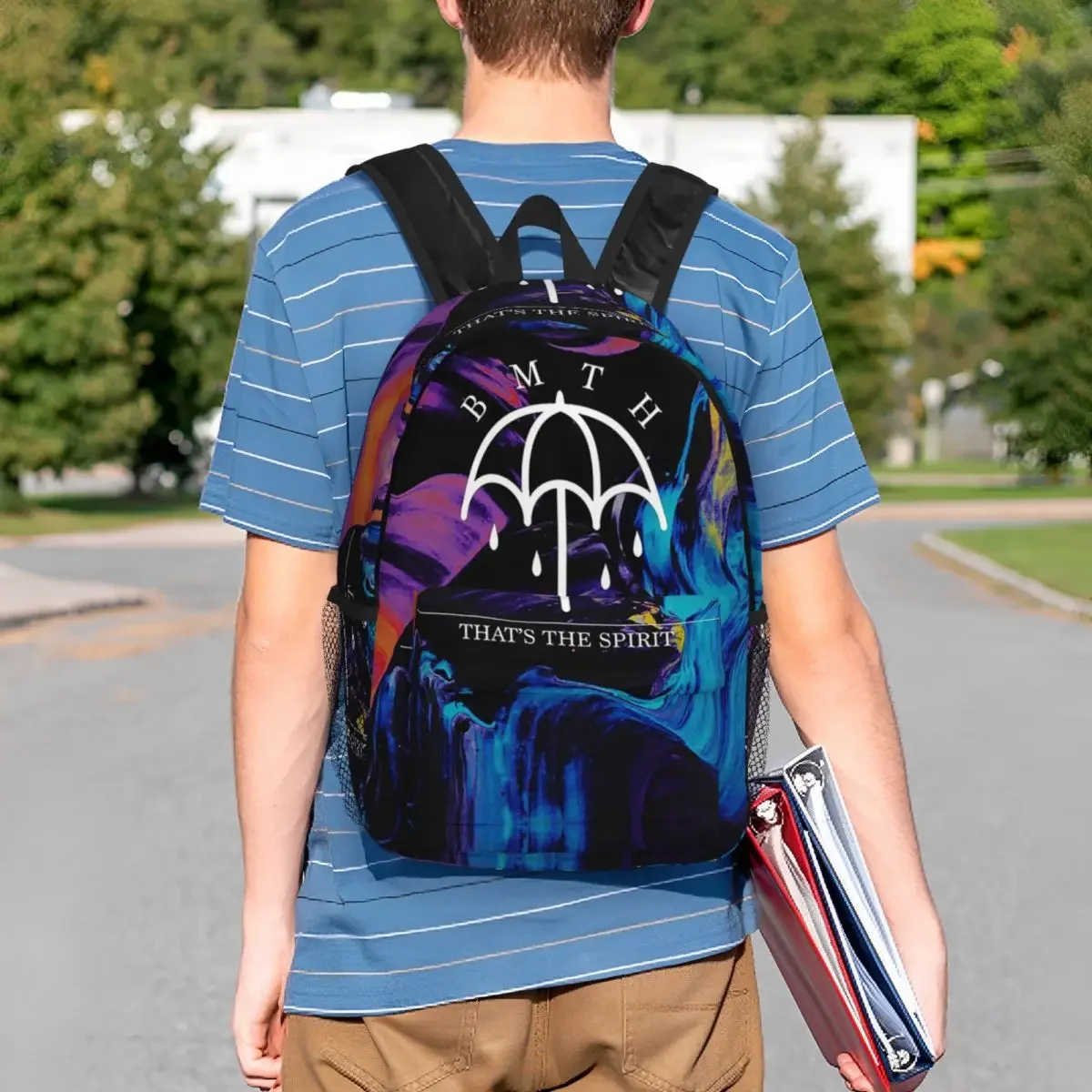 Mochila con paraguas Splash Bmth para adolescentes, morral escolar de dibujos animados para estudiantes, bolso de hombro para ordenador portátil de gran capacidad