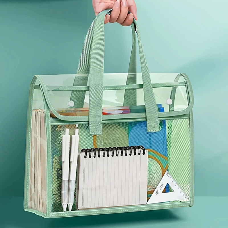

1 Large Capacity Portable Transparent Waterproof Handheld Folder, Expandable File Storage Bag, PVC Self-adhesive File Bag