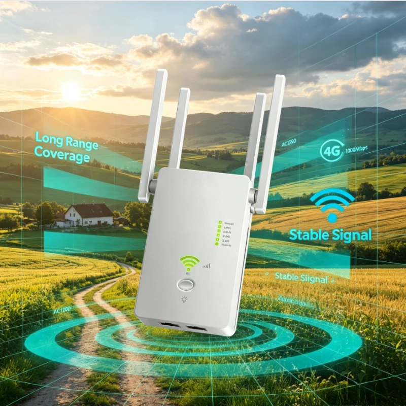 AC1200 WiFi Router Dual Band 5G 1200Mbps Long Range 4 Antennas Access Point 802.11AC Repeater Signal Booster for Home Office