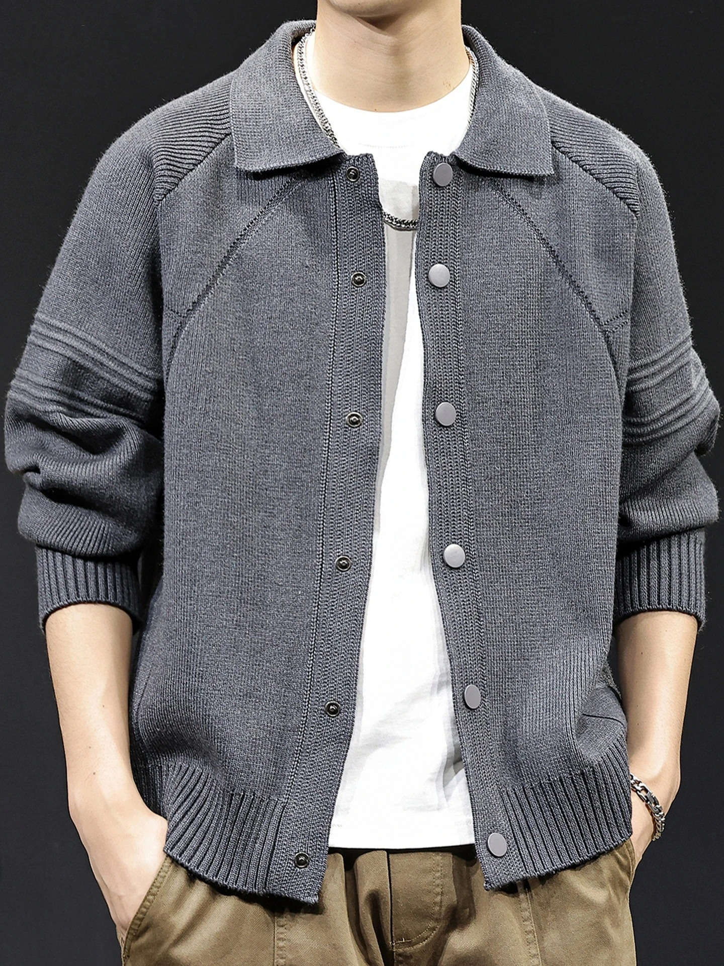 

Новый мужской вязаный кардиган на осень-зиму с отложным воротником, повседневный, свободный, с длинными рукавами, теплый, удобный, модный