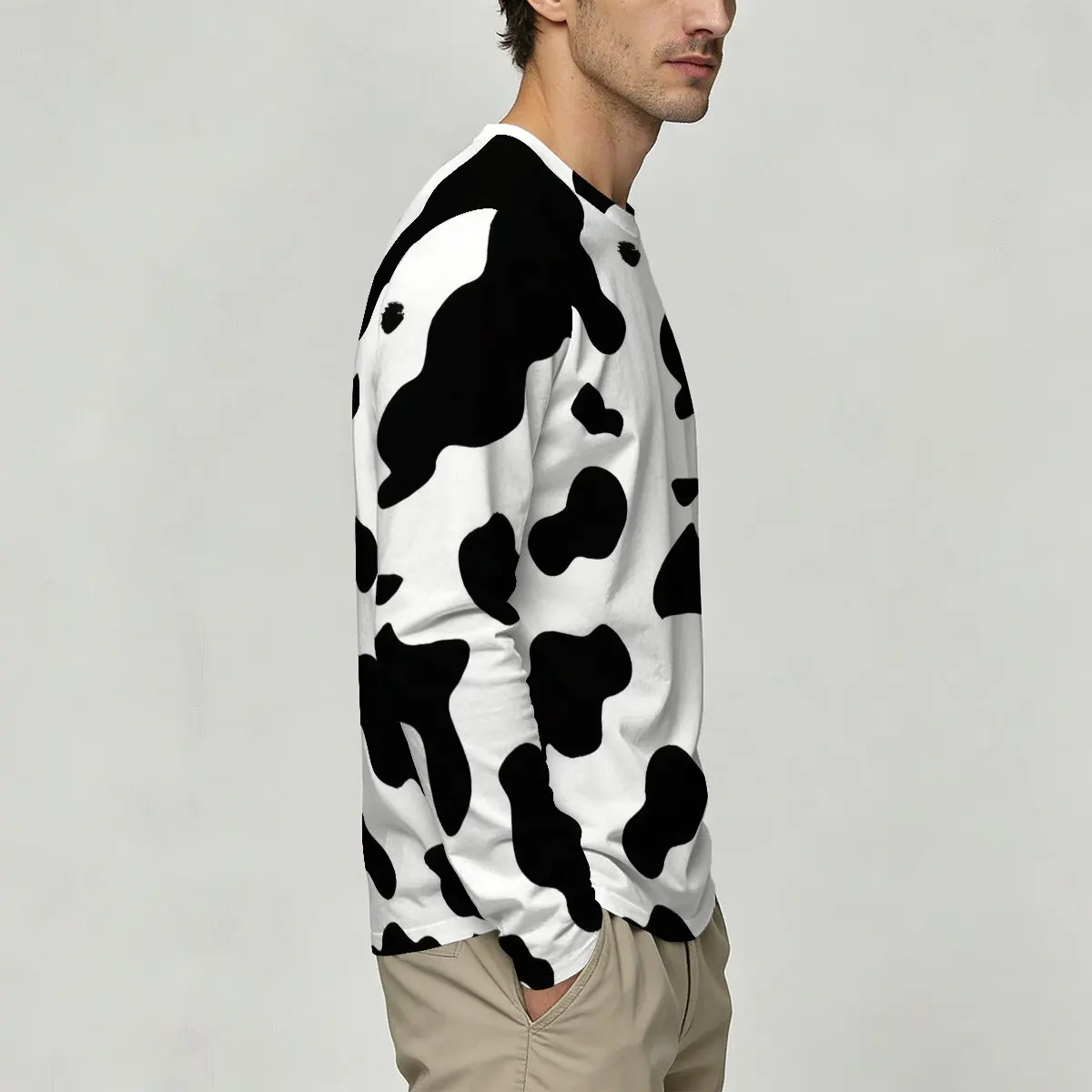 Men's Long Sleeved Round Neck T-Shirt for Spring and Autumn New Style, Personalized Tie Dye Printed Fashionable Versatile Top