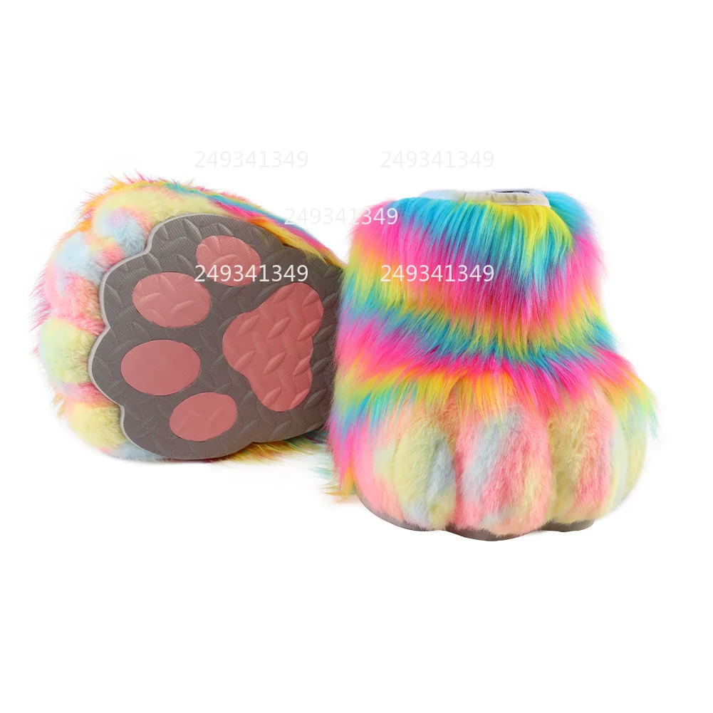 فروي Fursuit الوحش قدم تأثيري حلي اكسسوارات الكبار قوس قزح القط فو الفراء أحذية رجل امرأة Comic-con أداء الحفلات الدعامة