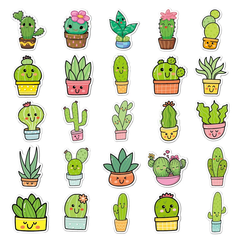 50PCS Cartoon Cactus Plant Graffiti Stickers DIY Diary Car Helmet Guitar Kawaii Label Green Plant Stickers Children Toys Gifts view 3