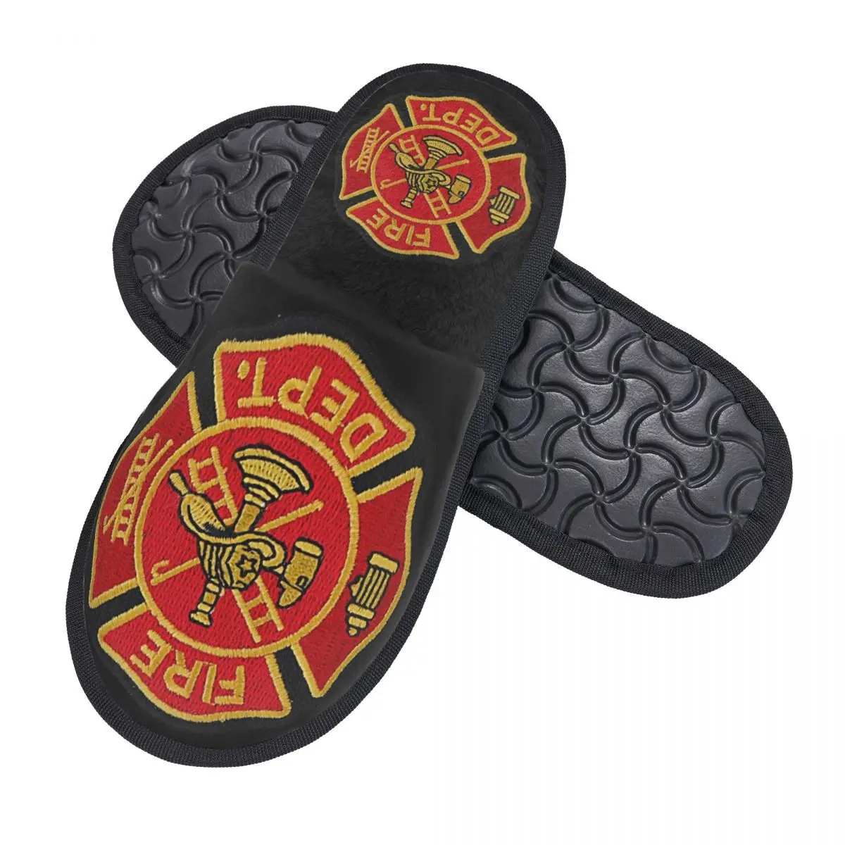 Red Fire Department Badge firefighter Men Women Furry Indoor slippers,Warm special Anti-skid Slippers