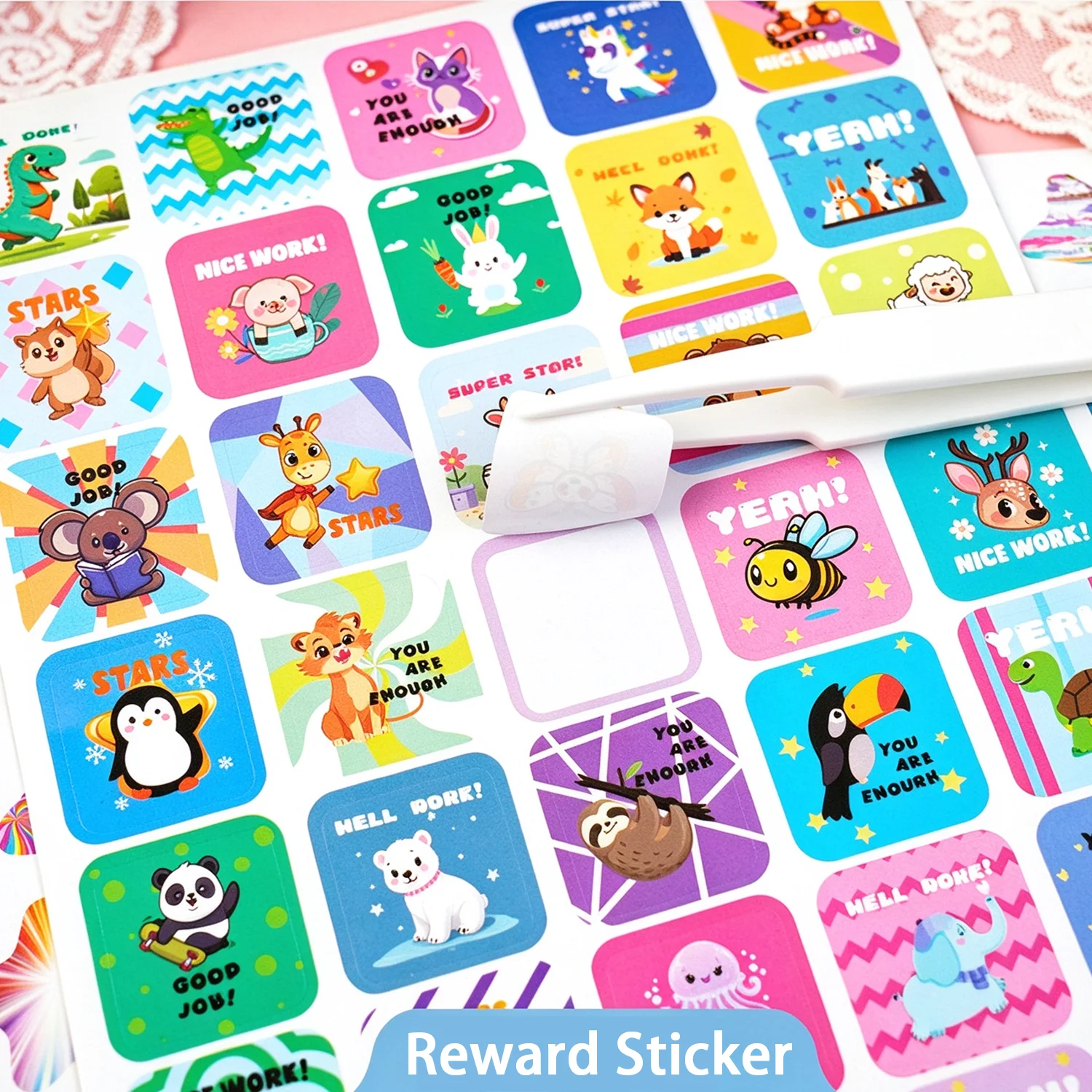 16 Sheets Reward Stickers, Motivational Cartoon Stickers for Kids & Teachers, 844 Pcs Cartoon Encouragement Stickers
