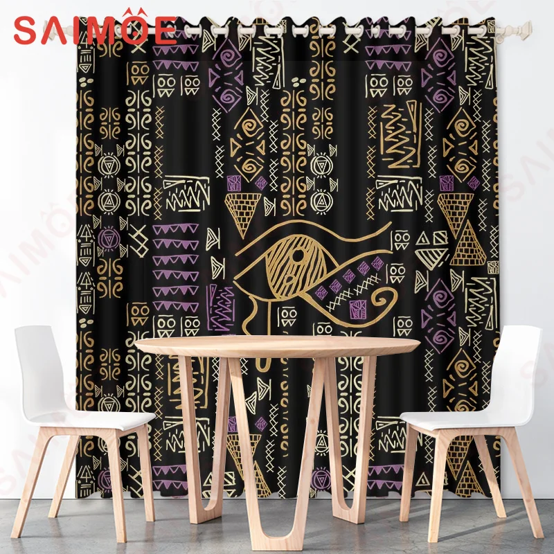 Southeast Asian Ethnic Inscription Curtain Original Civilization Custom Polyester Fabric Office Background Decoration with Hook