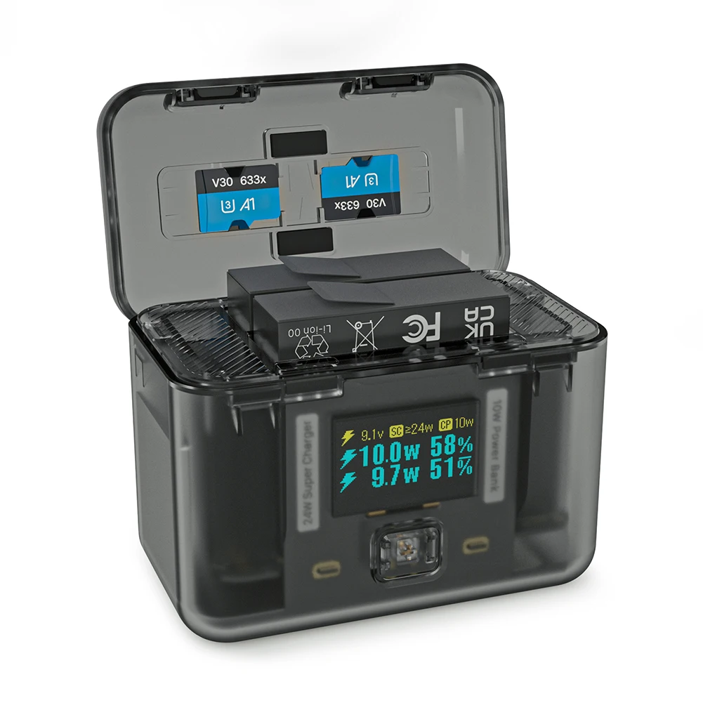 24W Smart Charging Case Battery Bidirectional Fast Charging Charger With Memory Card Storage For Insta360 AcePro2 Accessories