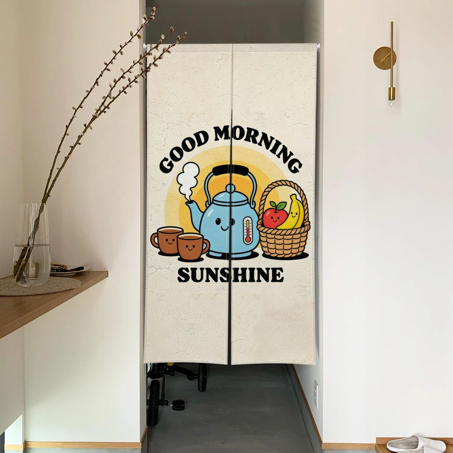 Cute Pet Noren Door Curtain Sunshine Quote Design Linen Doorway Curtains Home Decor Room Partition Kitchen Entrance Half Curtain