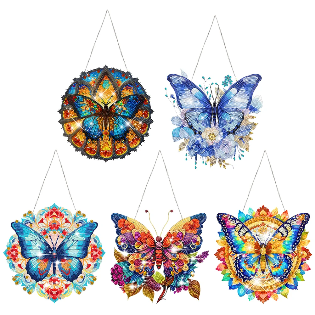 Acrylic Diamond Painting Home Decor Gorgeous Butterfly Single-Sided Diamond Painting Hanging Pendant for Garden Window Decor