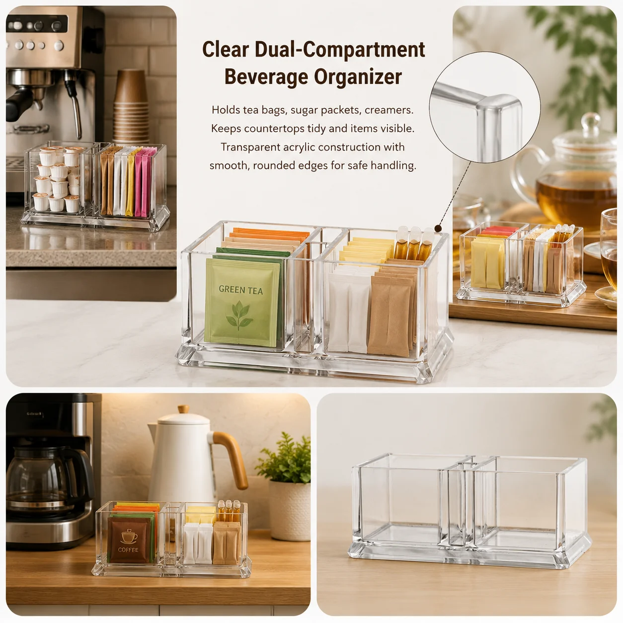 2 Pack Sugar Packet Holder Clear Acrylic Tea Bag Organizer Modern Coffee Station Caddy for Restaurant Hotel Buffet Home view 5