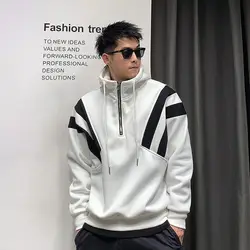 Large Men's Half Zipper Pullover Hoodie Men's Hooded Trendy College Windbreaker Jacket