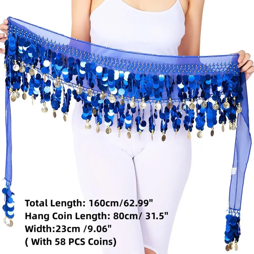 New Belly Dance Belt Belly Dance Hip Scarf with Gold Color Coin Tassel Women Belt Skirt Sequins Hip Scarf Show Costumes view 4