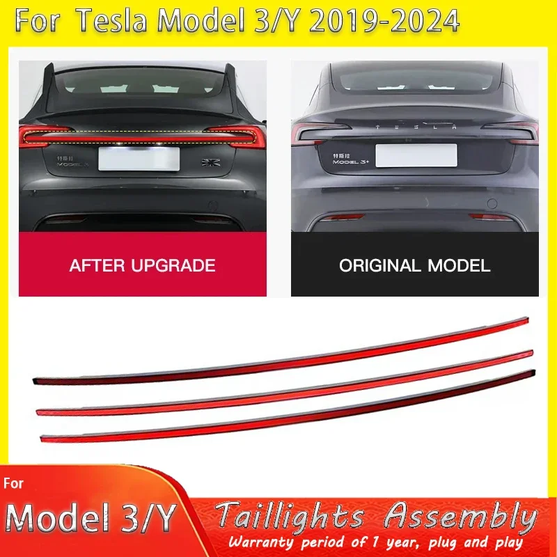 Car Through Taillight  For Tesla Model 3 2024 Flowing Dynamic Turn Brake Rear Tail Trunk Light Bar Auto Lamp Accessory