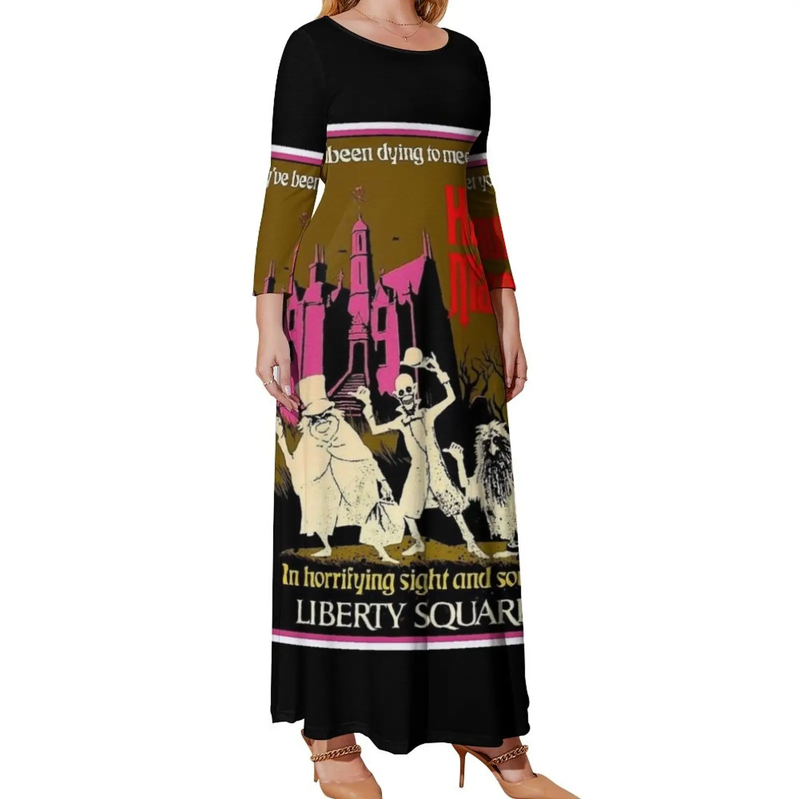 

HAUNTED MANSION : Vintage Liberty Square Advertising Print Long Sleeved Dress cocktail dresses Dress vintage