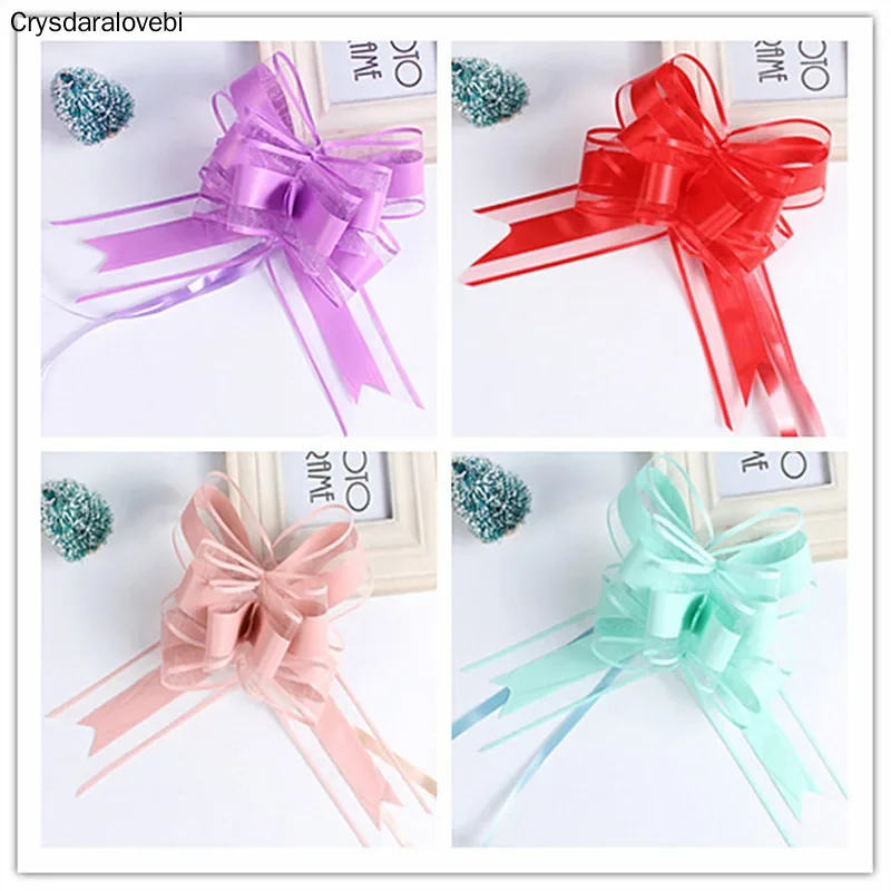 30pcs Pink/red/purple/green/silver/gold/white 50mm Pull Bow Ribbon for Bouquet Gift Packing Party Wedding Car Room Decor