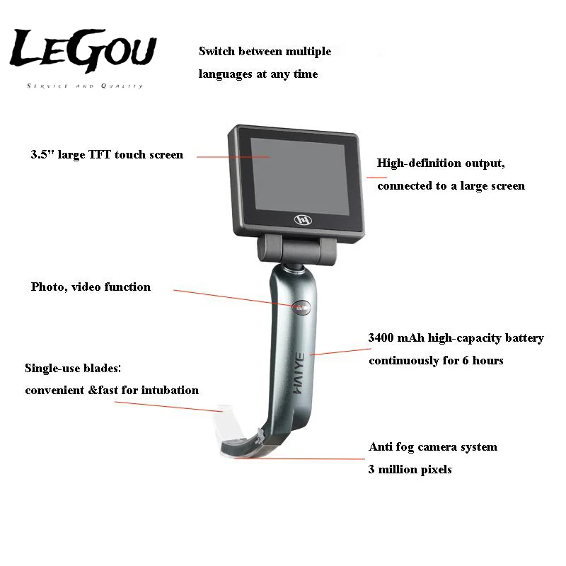 Disposable Advanced Digital Video Laryngoscope with Freeze Playback Function Sterile Blade for Clinical Anesthesia UseLeGou  Pro