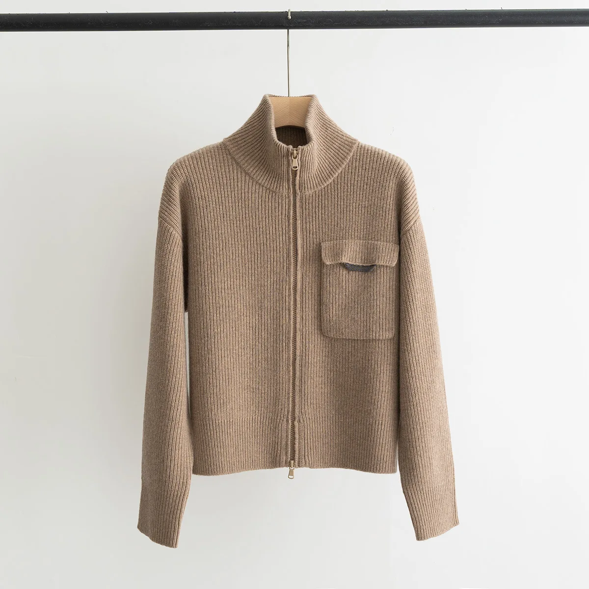 

Высококачественный женский кашемировый кардиган с застежкой-молнией и бисером, новинка 2025 года, куртка-свитер