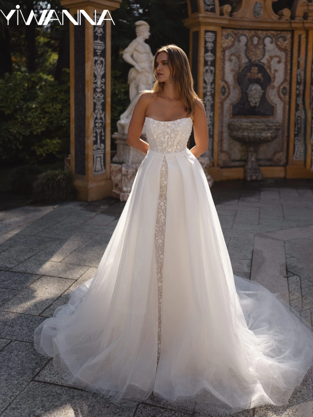 

Glitter Detachable Train Beaded Long Wedding Dress Elegant Off Shoulder Bridal Gown 2026 Customized Mermaid Dresses For Bride